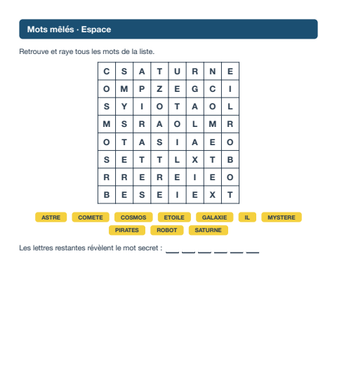 Mots mêlés · Espace