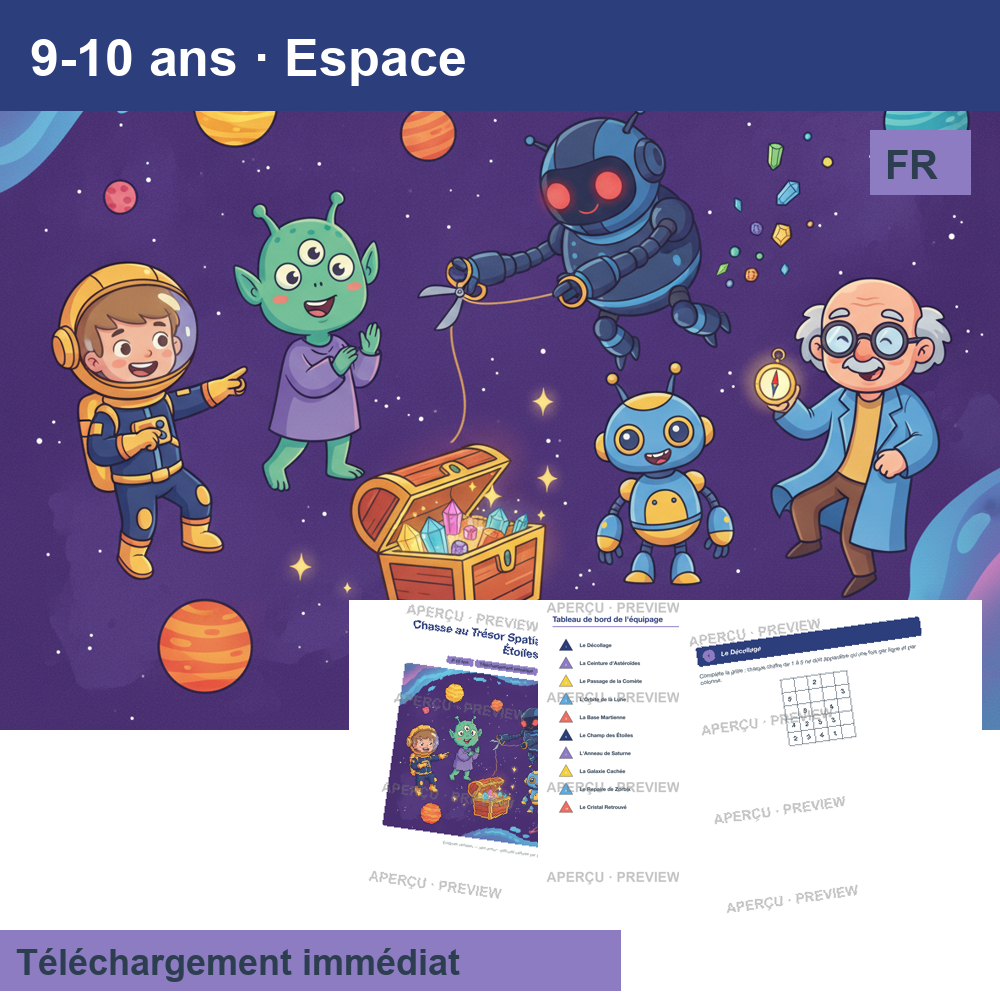 Chasse au trésor (~30 pages) · Espace 9-10 ans