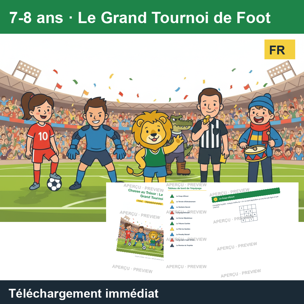 Chasse au trésor (~30 pages) · Le Grand Tournoi de Foot 7-8 ans