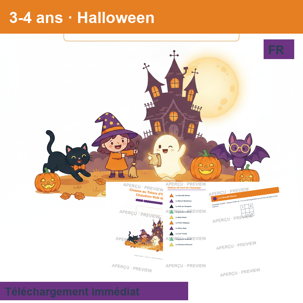 Chasse au trésor (~30 pages) · Halloween 3-4 ans