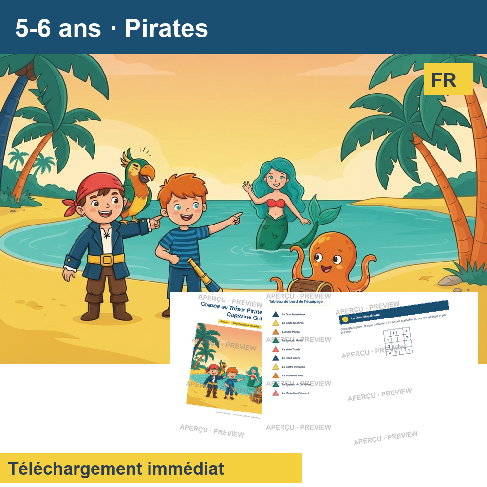 Chasse au trésor (~30 pages) · Pirates 5-6 ans