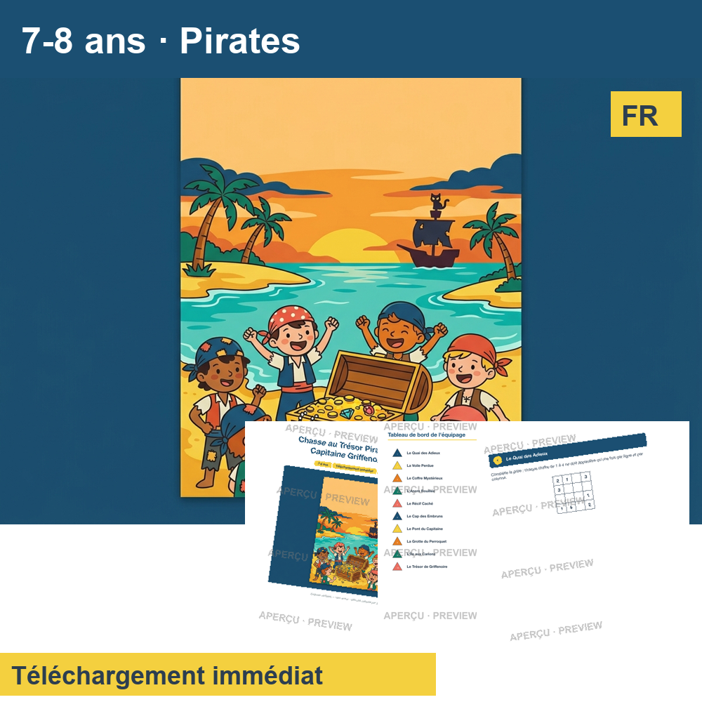 Chasse au trésor (~30 pages) · Pirates 7-8 ans