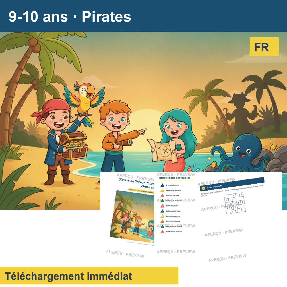Chasse au trésor (~30 pages) · Pirates 9-10 ans